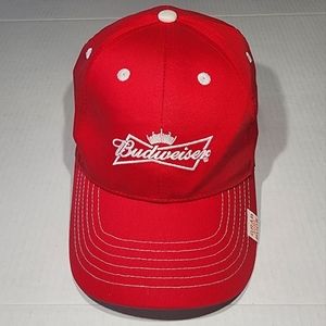 Budweiser GRAB SOME BUDS Bow Tie Label Hat Red White Strap Adjustable Ball Cap